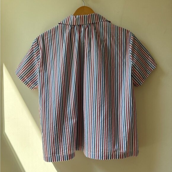 Tuckernuck Cute Cotton Striped Popover Short Sleeve Button Down Shirt Top SZ XS - Picture 8 of 12
